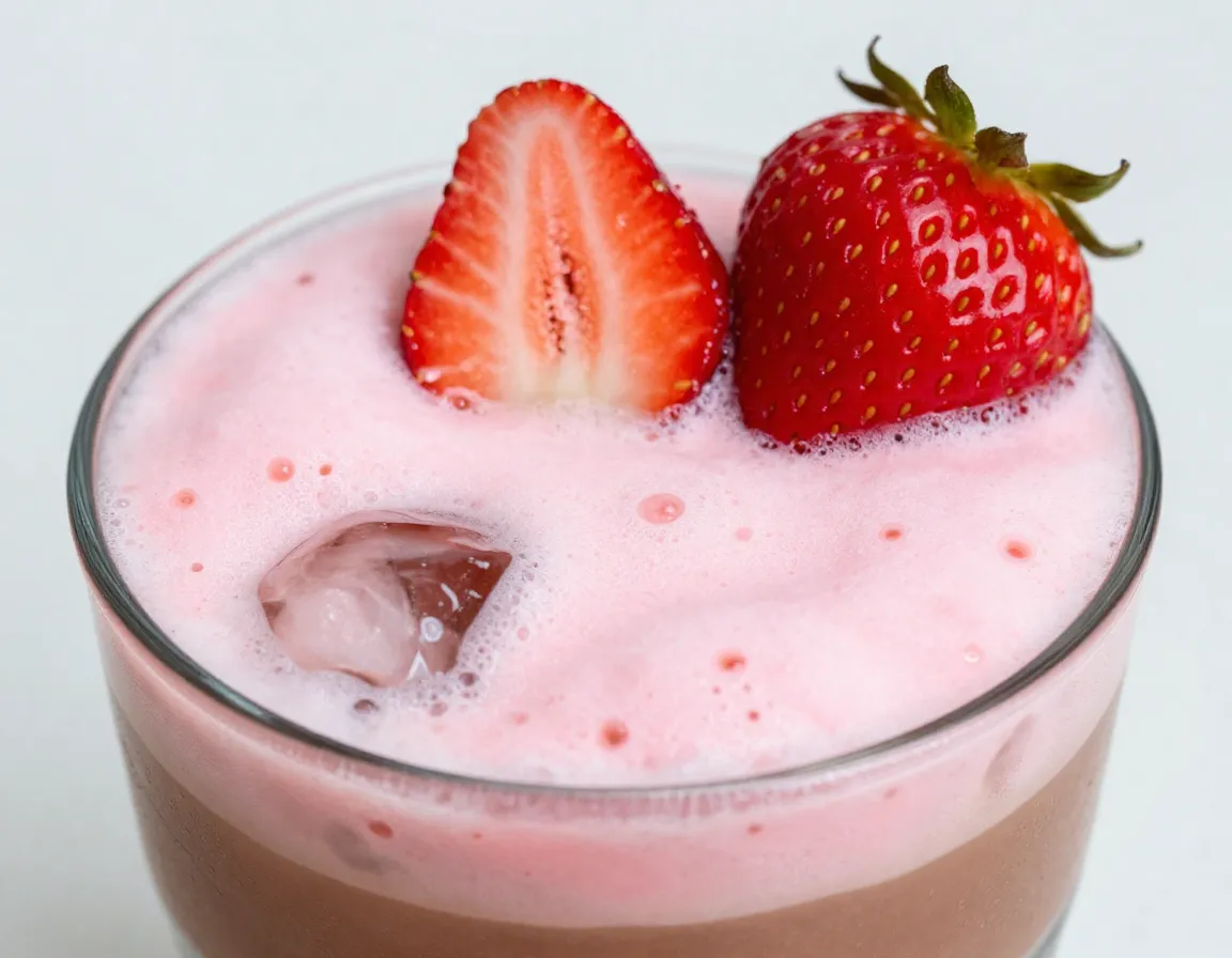 Strawberry cold foam iced chai pink foam and fresh berries