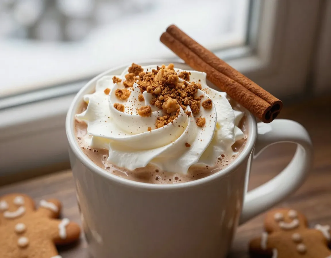 Gingerbread holiday chai whipped cream cookie crumbs nutmeg