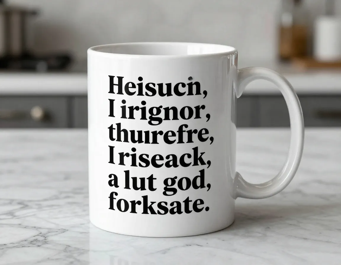 Vintage inspired typography mug with black serif font quote