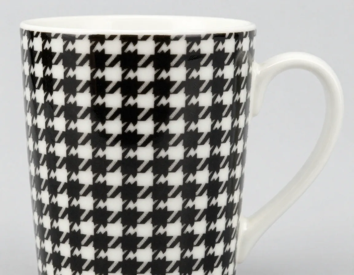 Houndstooth pattern elegance mug with interlocking black shapes