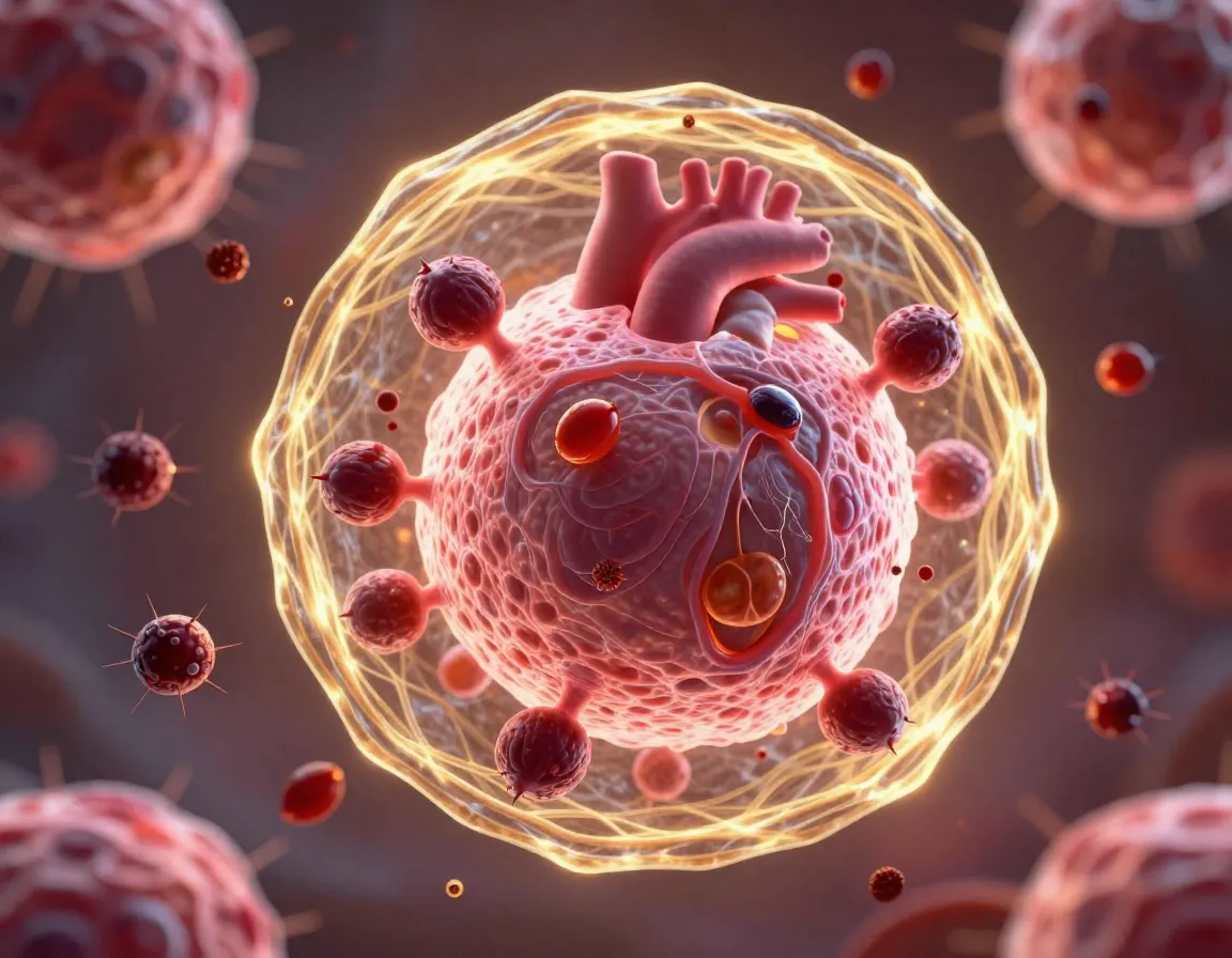 Hawthorn antioxidants neutralizing free radicals around a heart cell