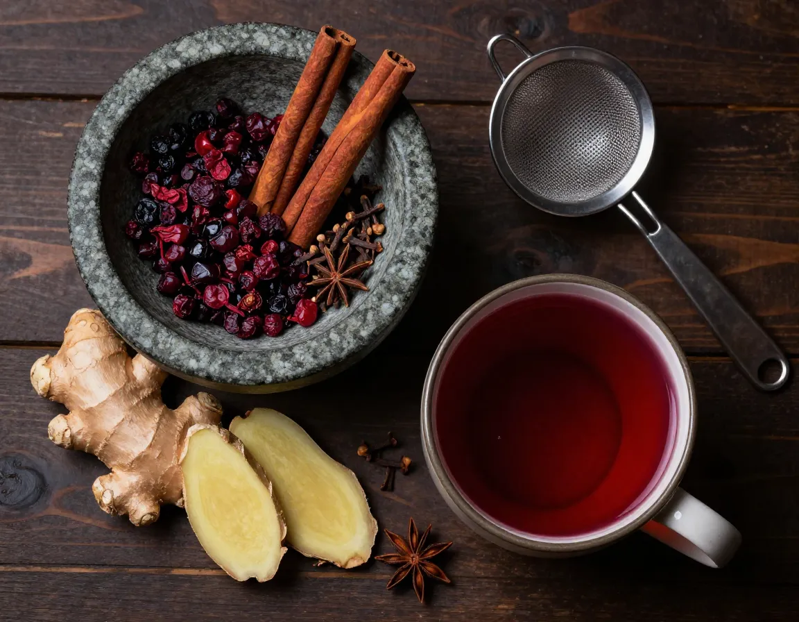 Immune boosting ginger elderberry tea with cinnamon and cloves