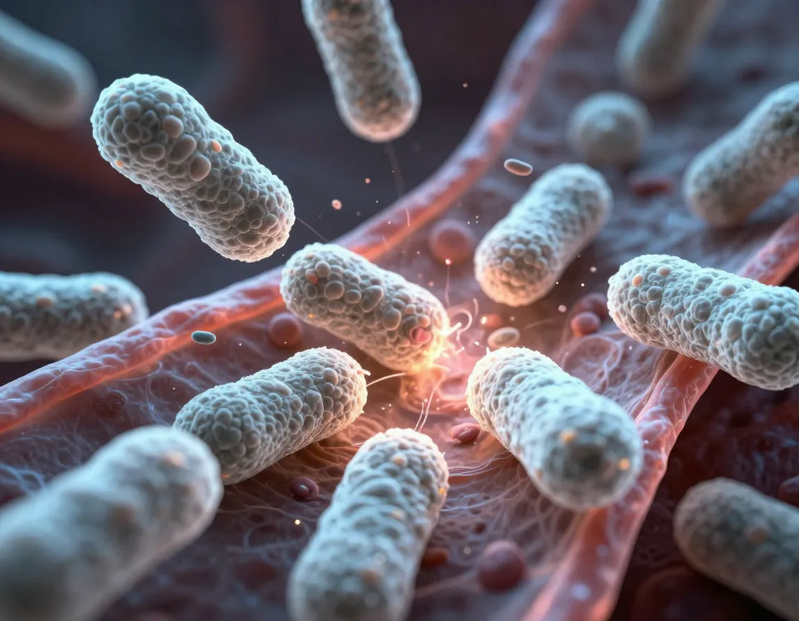 Close up shot of vibrant white blood cells actively fighting bacteria in bloodstream