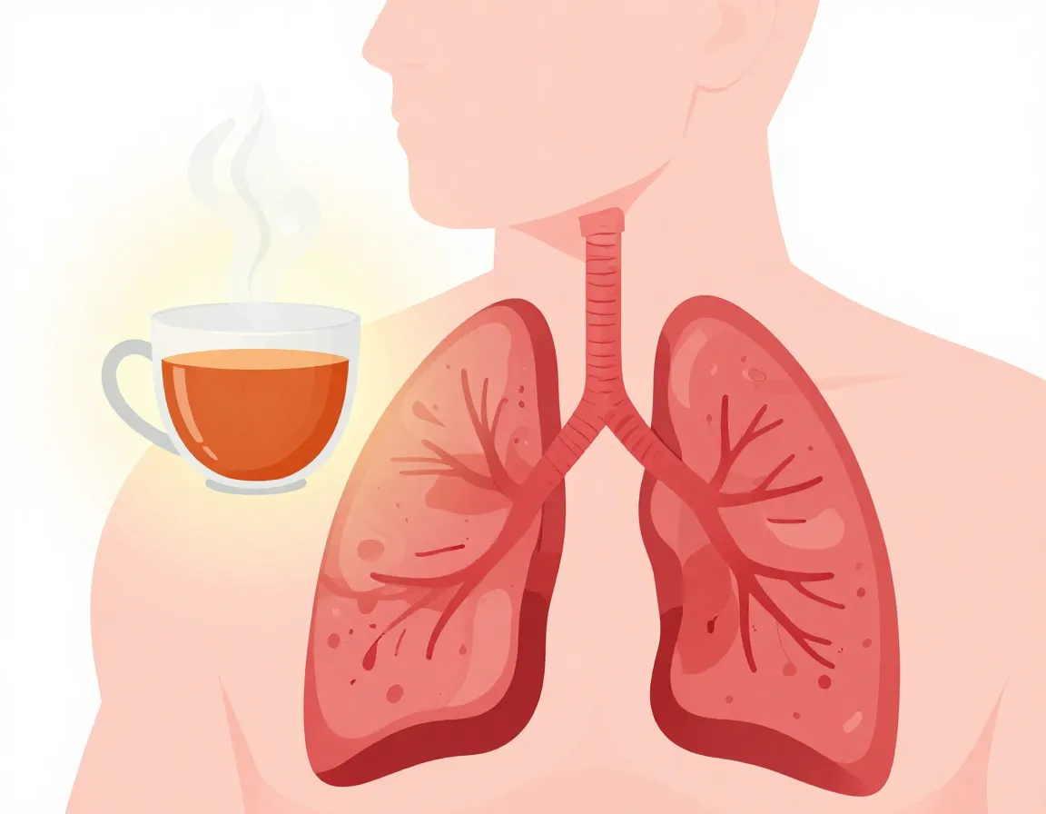 Illustration of inflamed human respiratory tract calming down with soothing tea