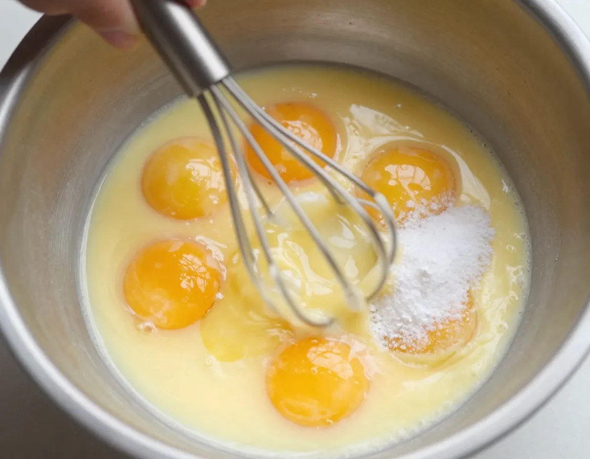 Cook whisking egg yolks and sugar into pale thick mixture in metal bowl