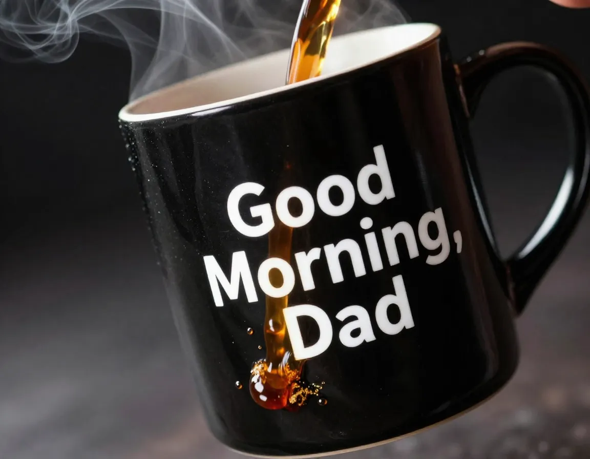 Temperature changing magic mug revealing good morning dad text