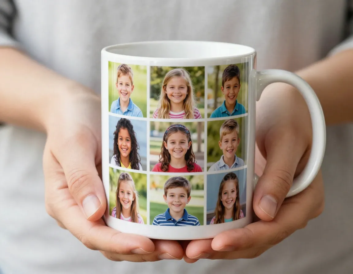 Photo collage family mug with multiple kids pictures ceramic