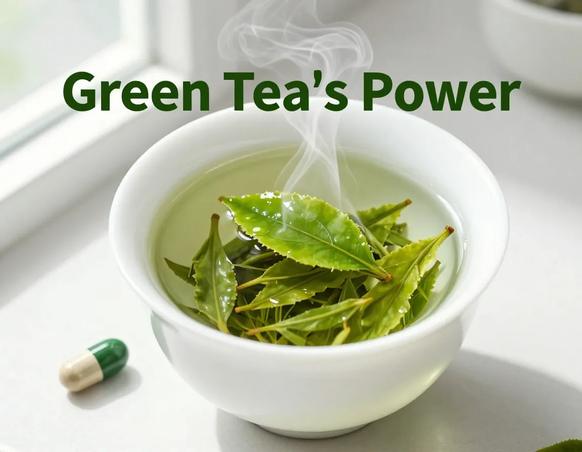 Macro green tea leaves extract capsule steam health benefits
