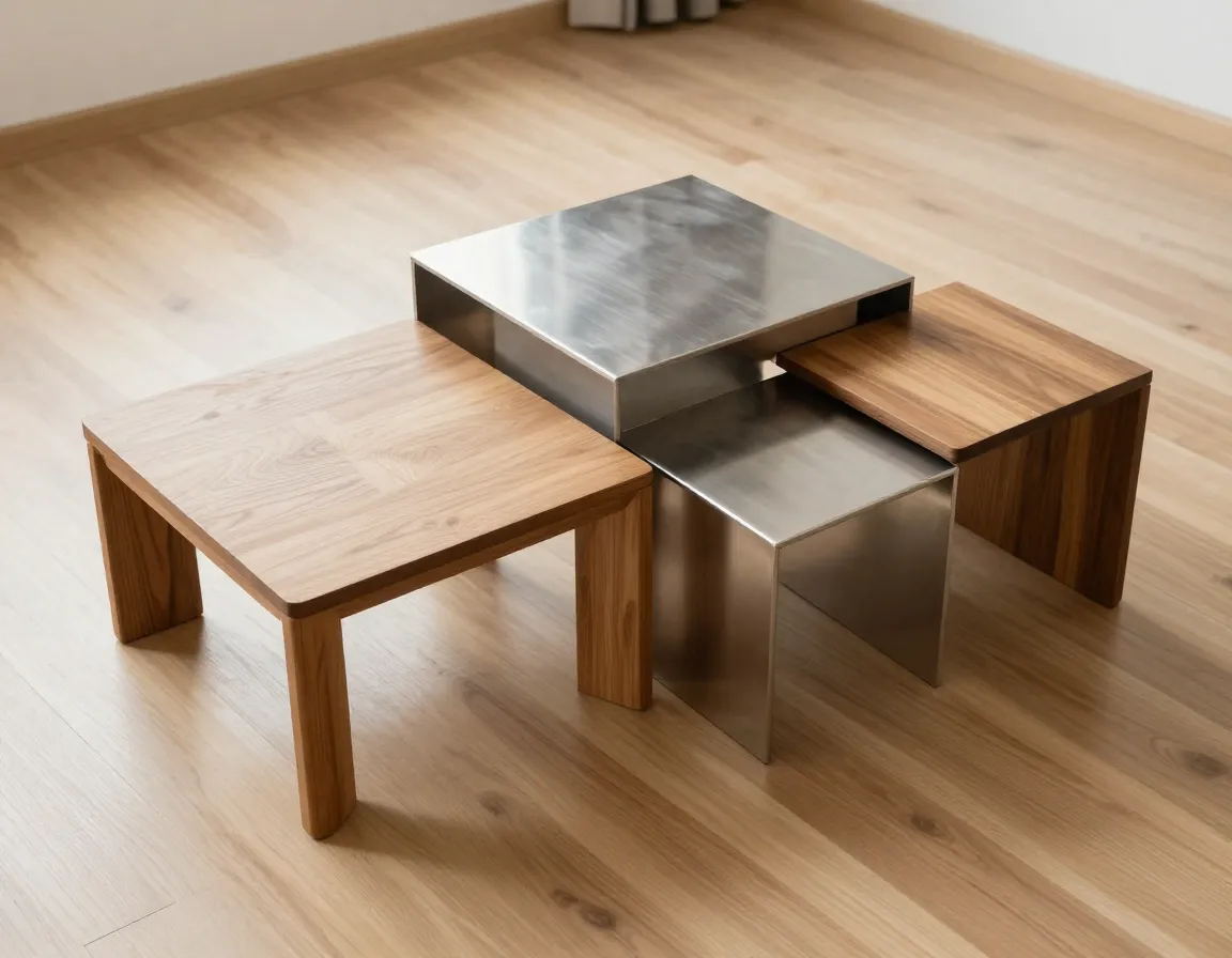 Modular wonder coffee table nesting wood metal components separated