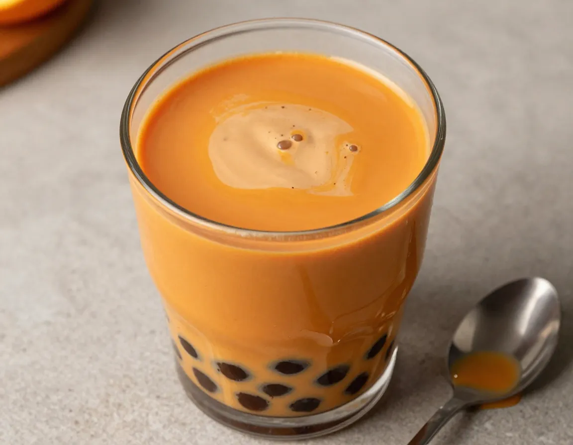 Orange thai tea boba with condensed and evaporated milk