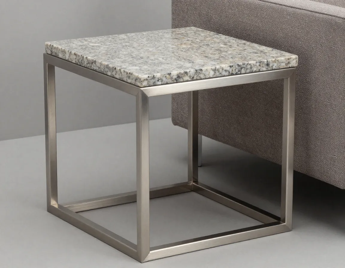 Postmodern granite and steel side table mixed material design