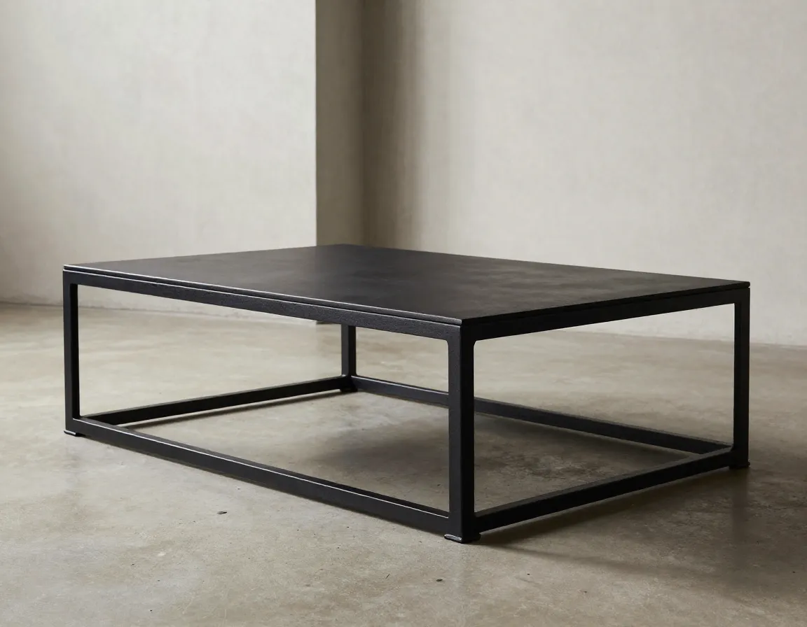 Industrial matte black steel coffee table dramatic contrast frame
