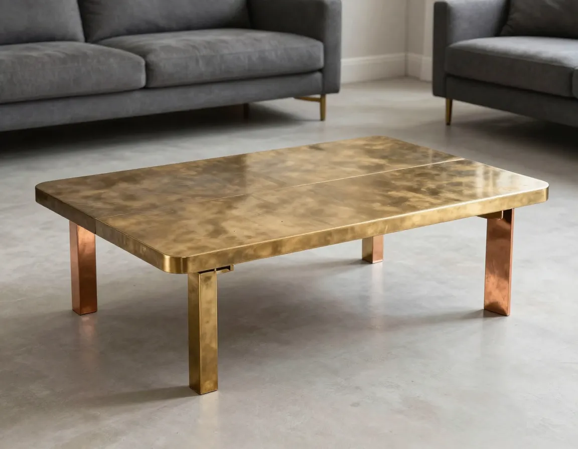 Mixed metal contemporary coffee table brass steel copper composition