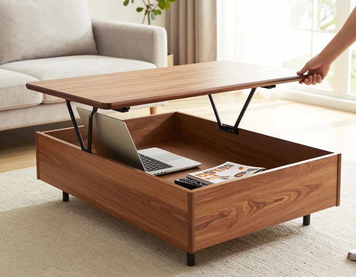 The lift top convertible coffee table with hidden storage and soft close hinges