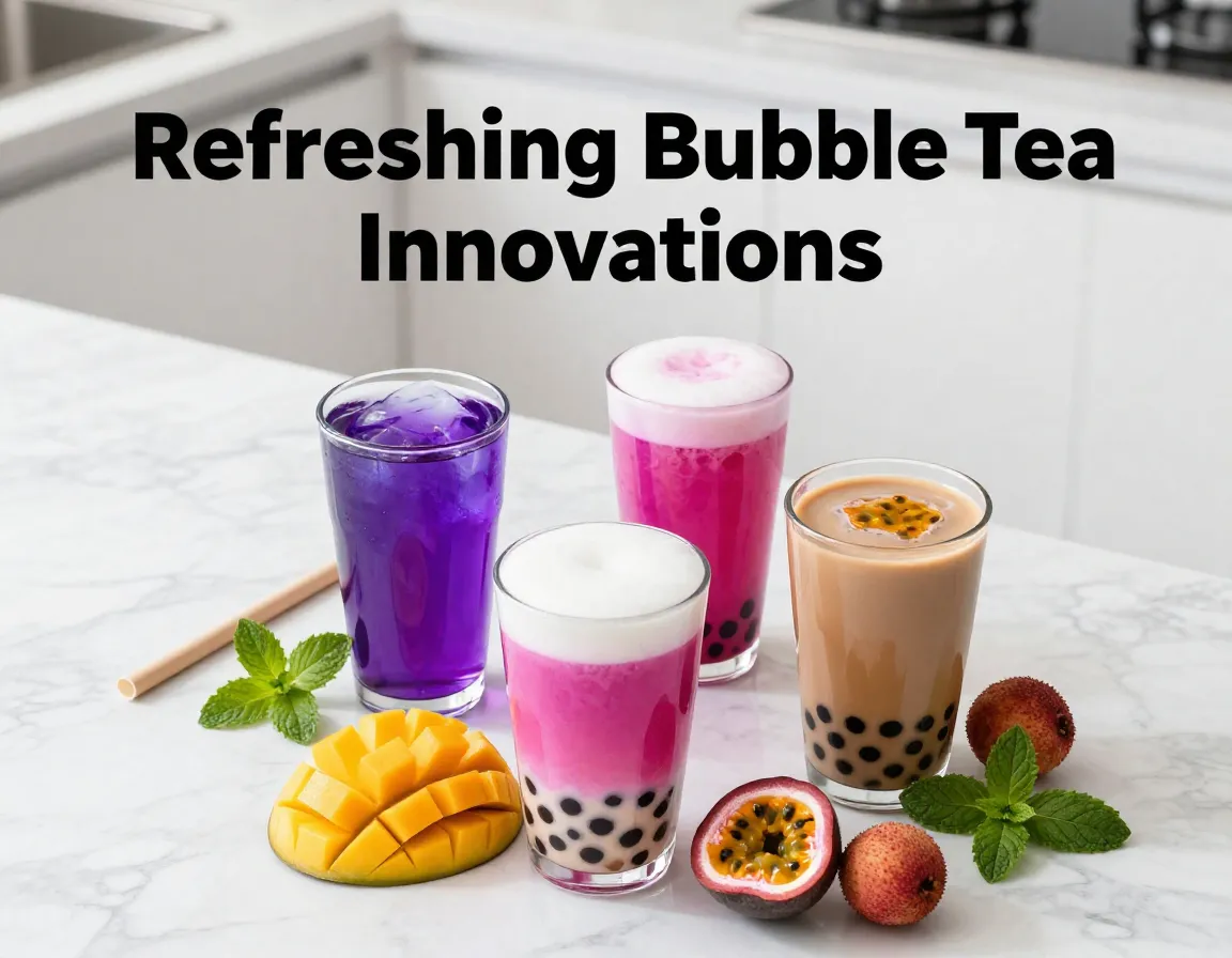 Vibrant bubble tea trio modern kitchen styled recipe cover