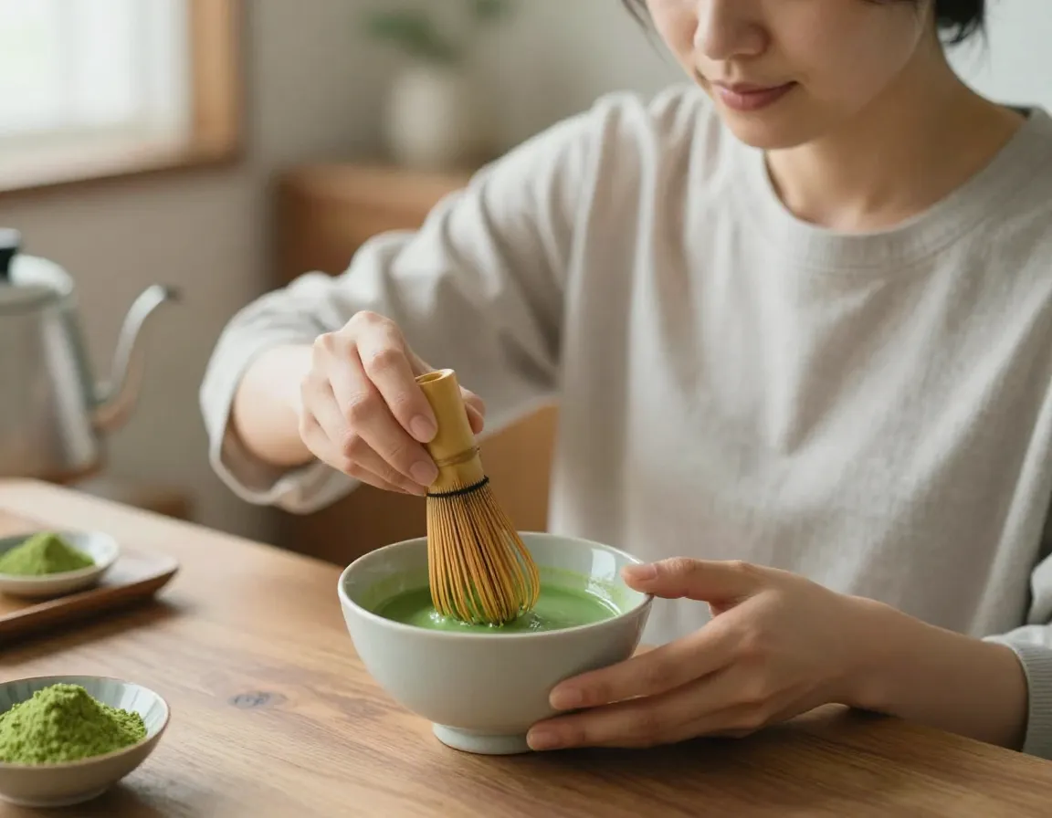 Stress reduction and anxiety management with matcha tea ritual