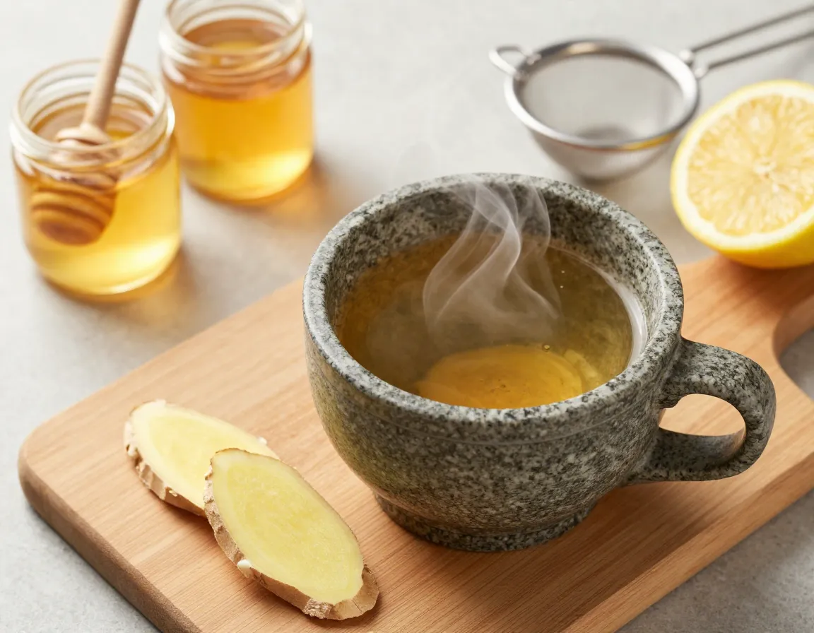 Traditional fresh ginger tea preparation and serving