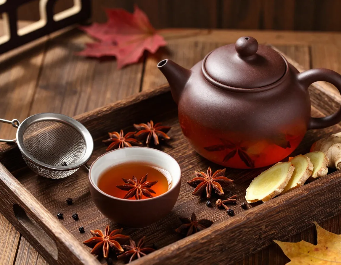 Complex fire tea blend with star anise and cloves steeping