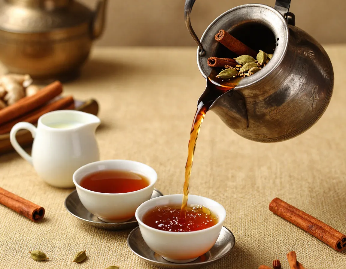 African style ginger tea with cardamom and cinnamon sticks