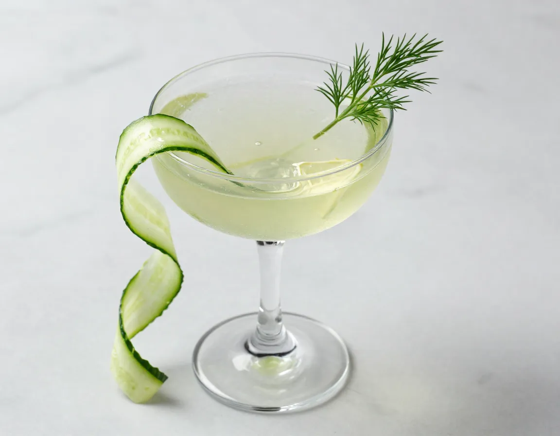 Cucumber and elderflower sweet tea refresher in a coupe glass