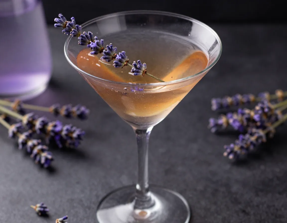 Lavender sweet tea martini in a chilled martini glass