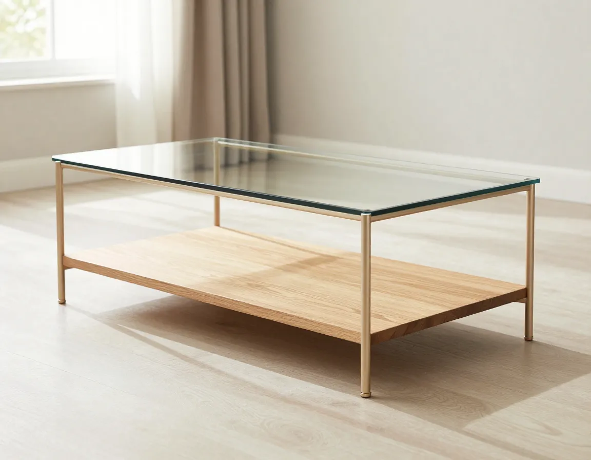 Soft rectangular wood base with champagne metal legs