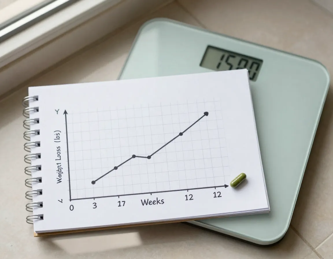 Realistic green tea extract weight loss graph and scale