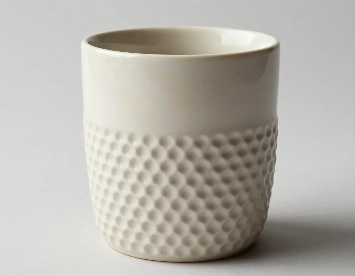 Textured grip honeycomb pattern neutral ivory ceramic mug