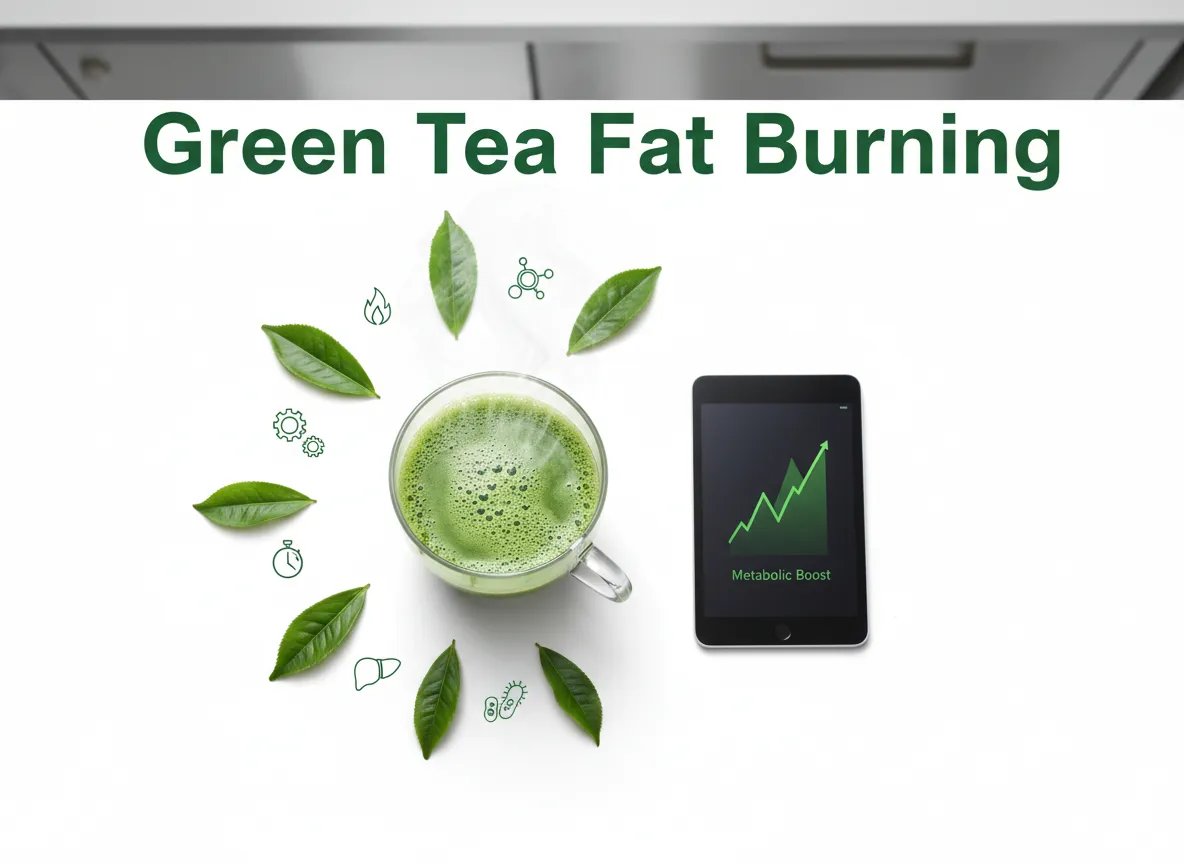 Green tea cup steam leaves metabolic chart science fat burning