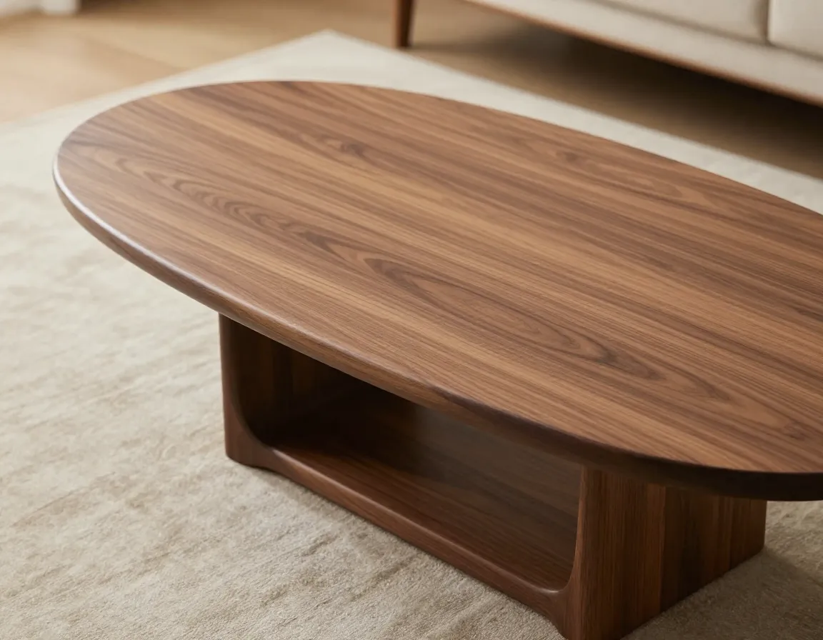 Mid century walnut oval coffee table sculptural base