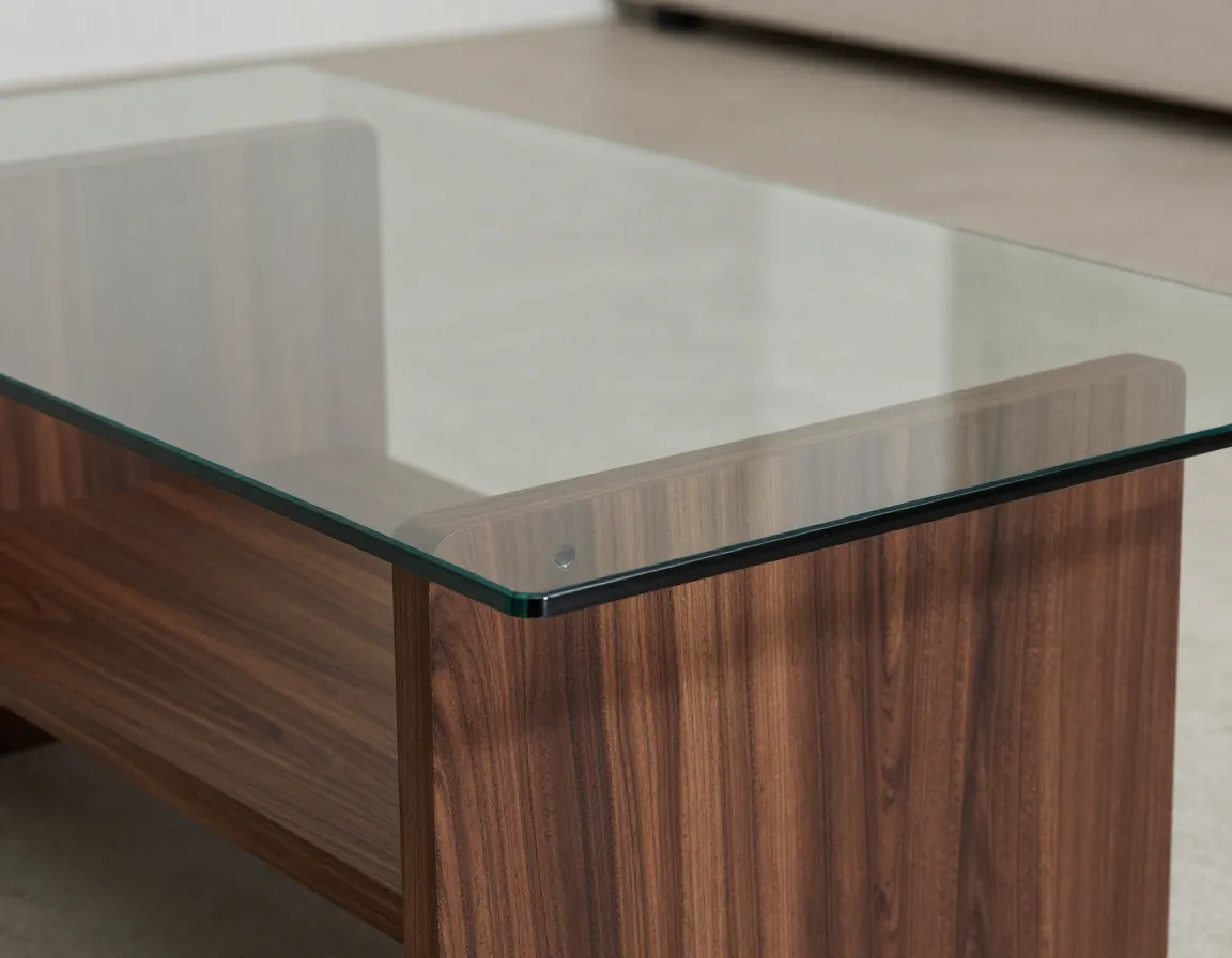Chocolate brown walnut coffee table sleek glass top