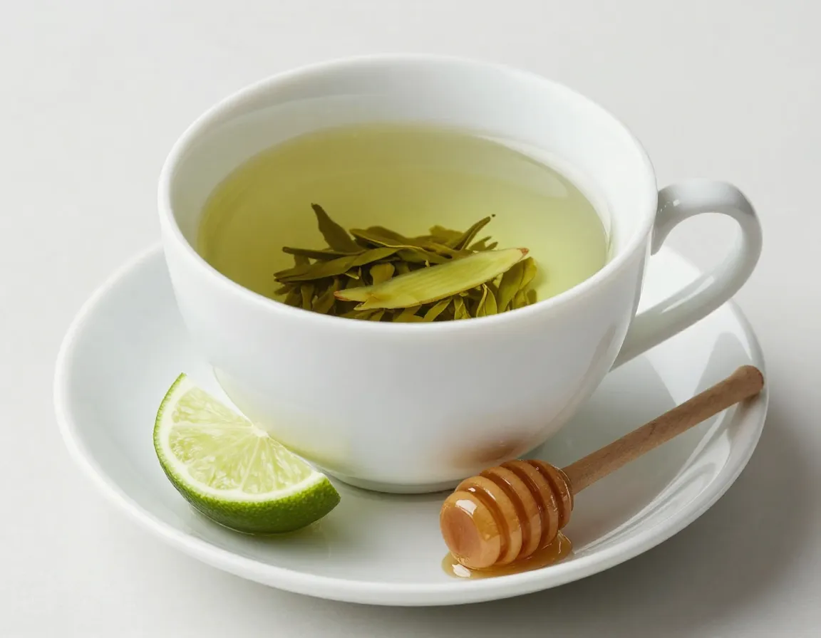 Green tea ginger fusion in a cup with lime and honey