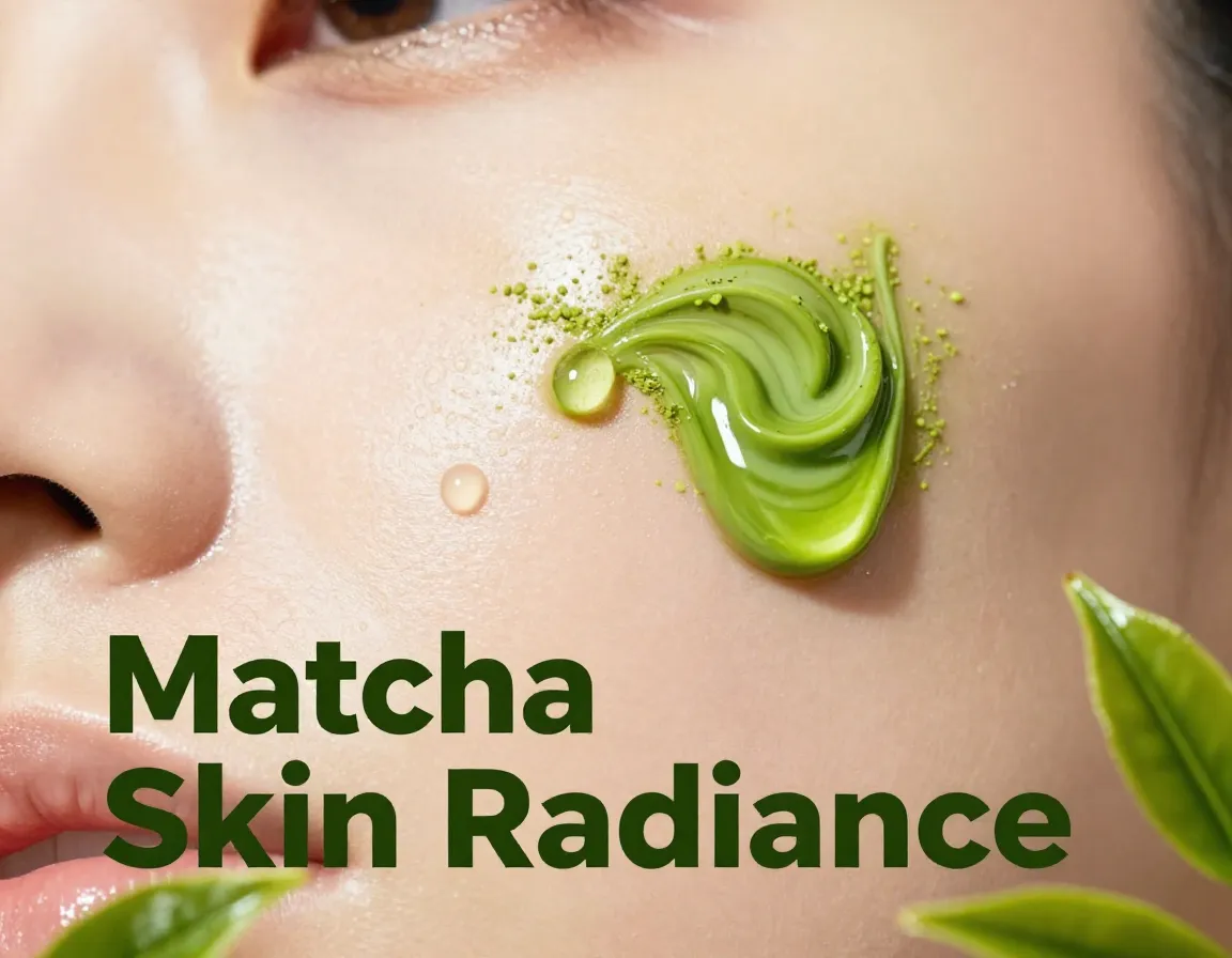 Matcha droplet dewy skin radiance antioxidant beauty macro