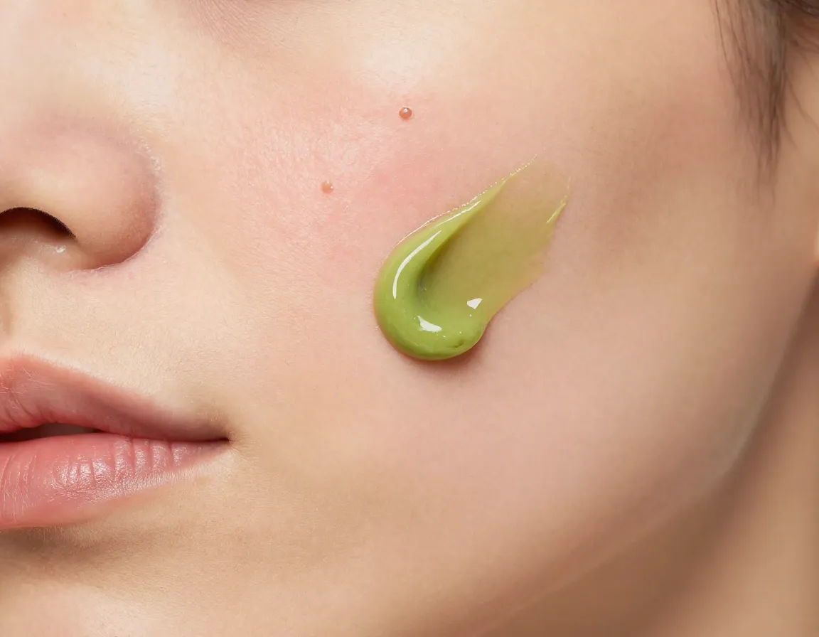 Acne reducing matcha and honey spot treatment on blemish