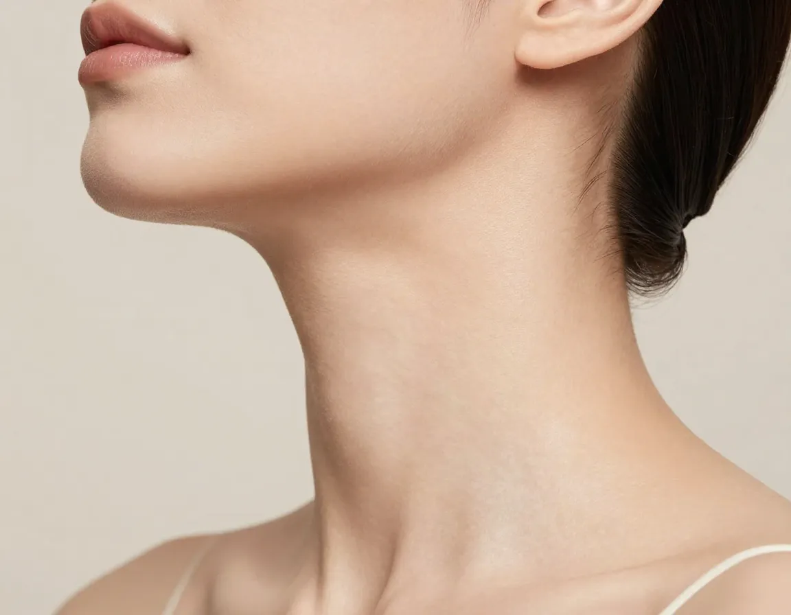 Improved skin elasticity and firmness on womans neck