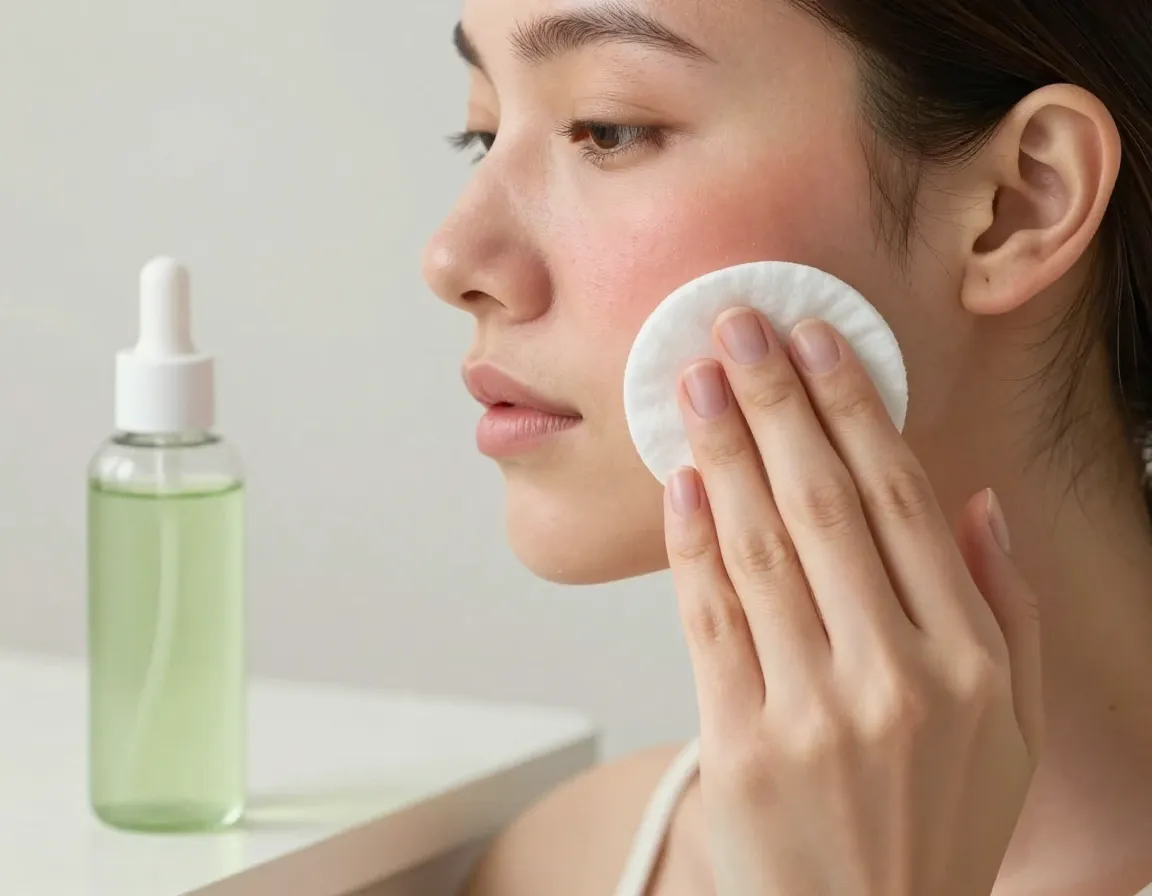 Calming matcha toner for sensitive skin with rose water