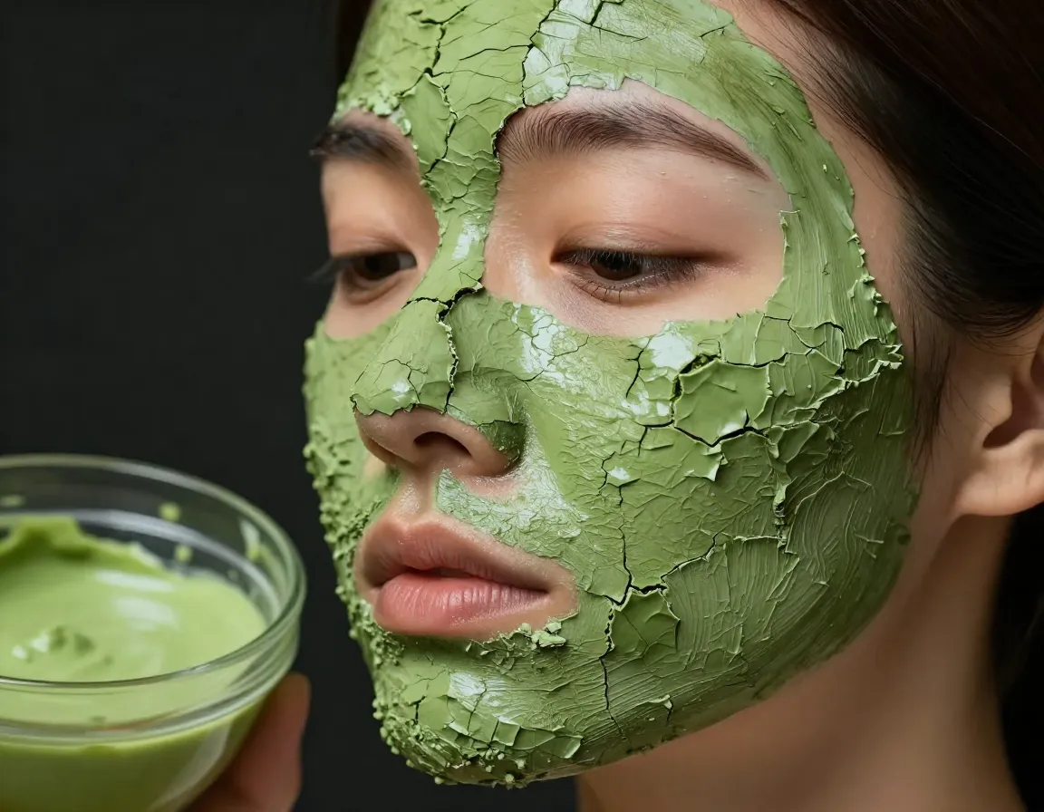 Purifying matcha and bentonite clay detoxifying face mask