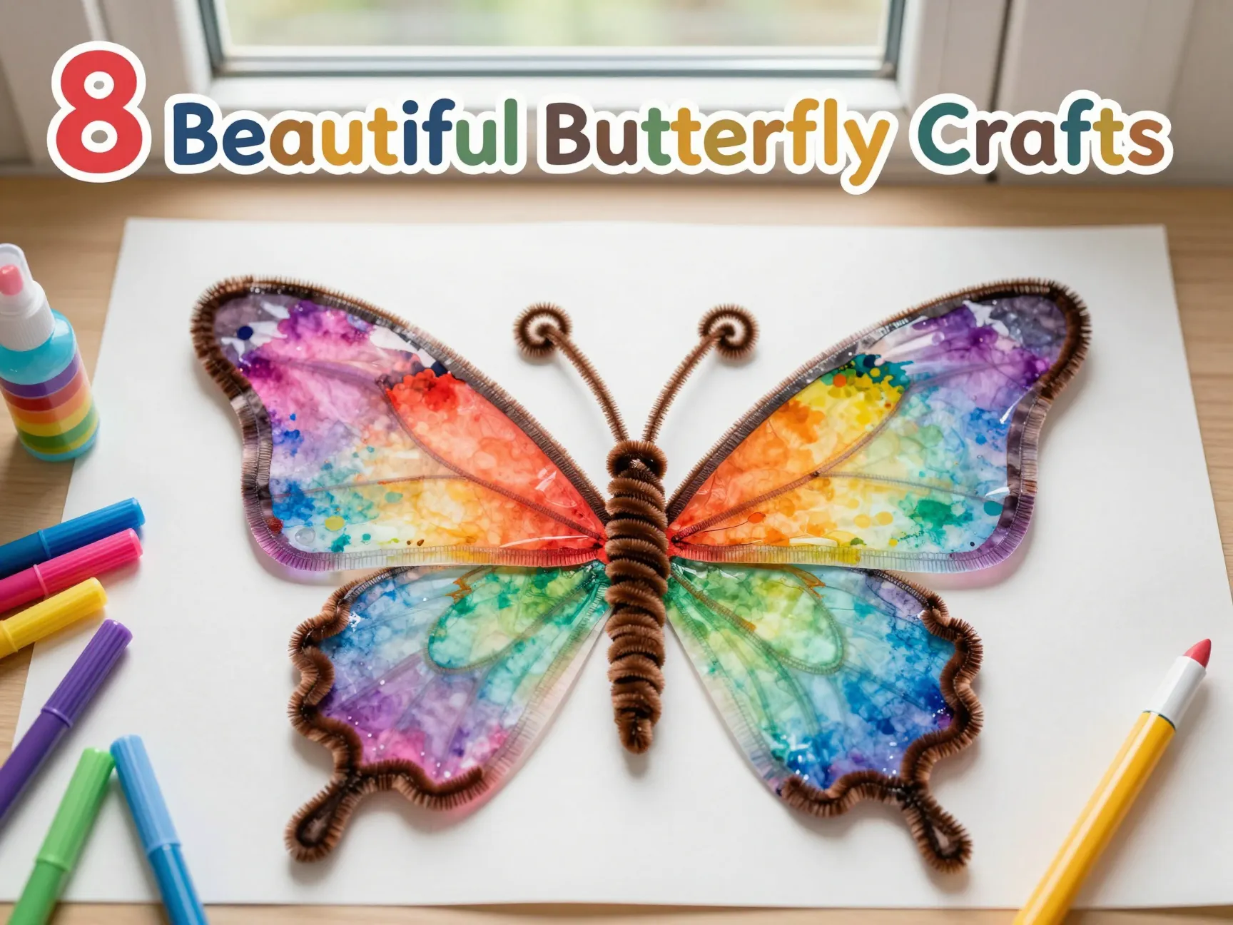 Colorful butterfly coffee filter craft kids activity art