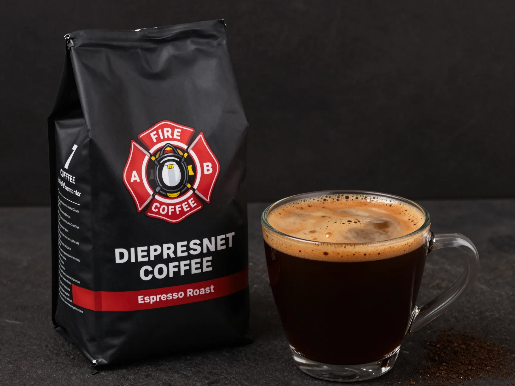 Fire department coffee dark roast syrupy texture mission driven bag