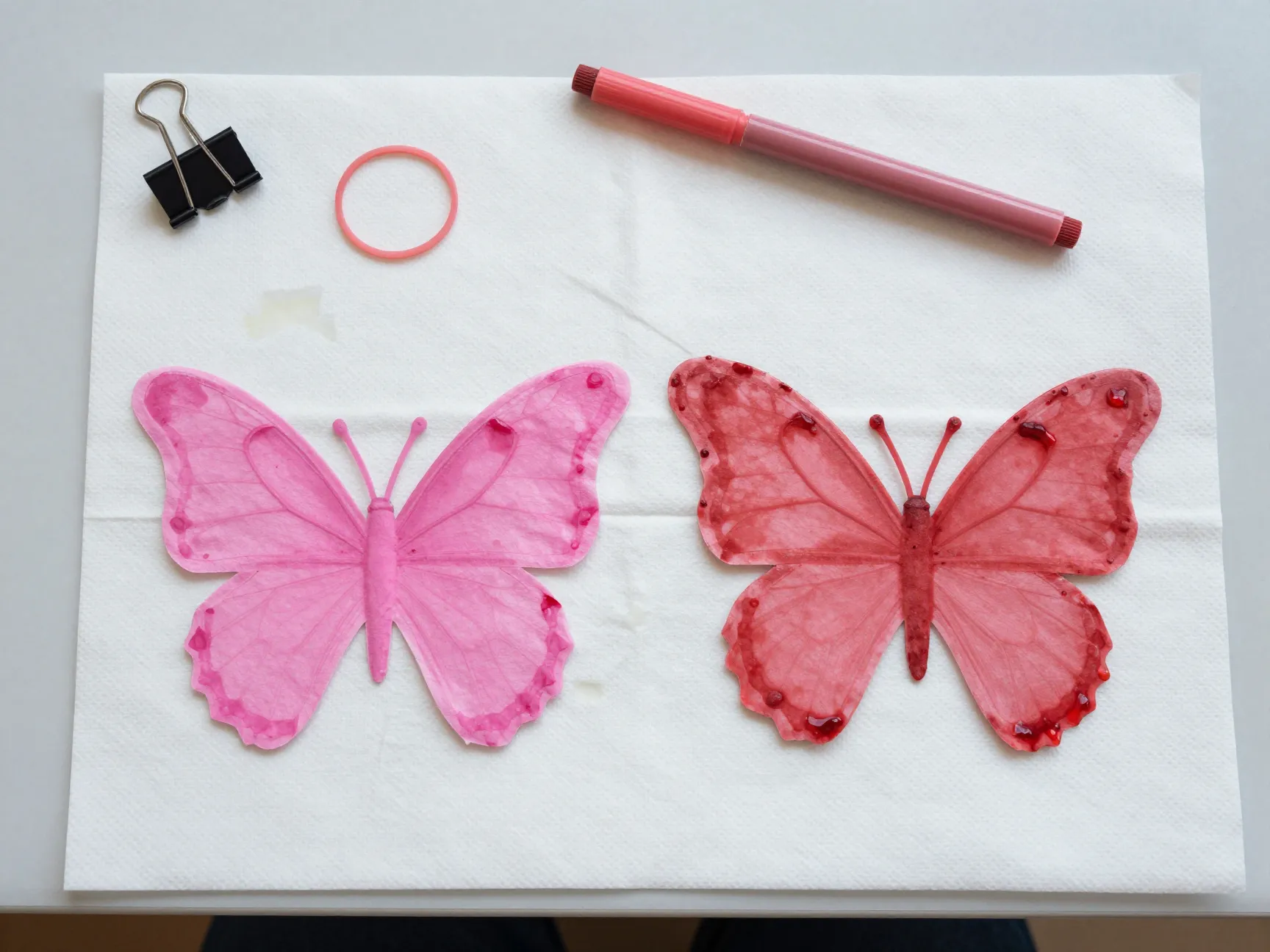 Shortcut method butterfly pre cut wing shapes damp paper towel controlled bleed