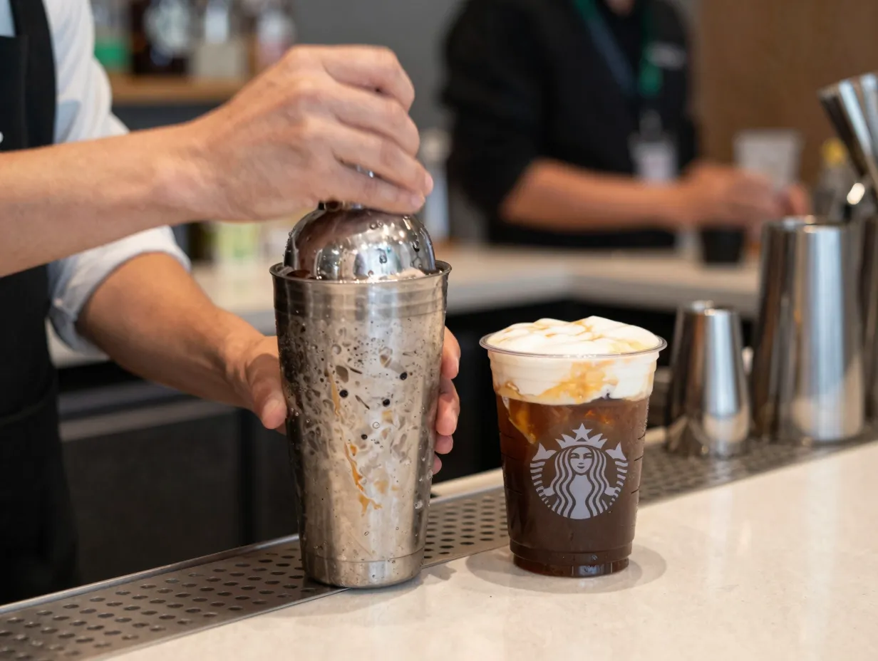 Classic iced shaken espresso three shots milk glass ice