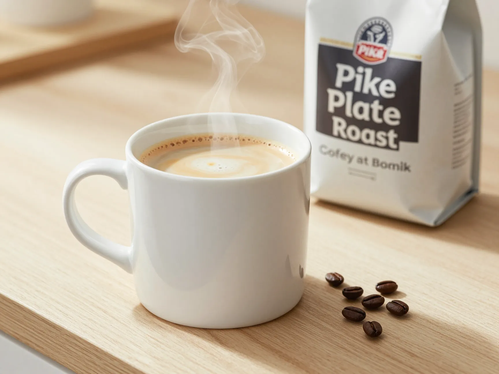 A simple caffe misto with pike place roast and steamed milk in a white mug