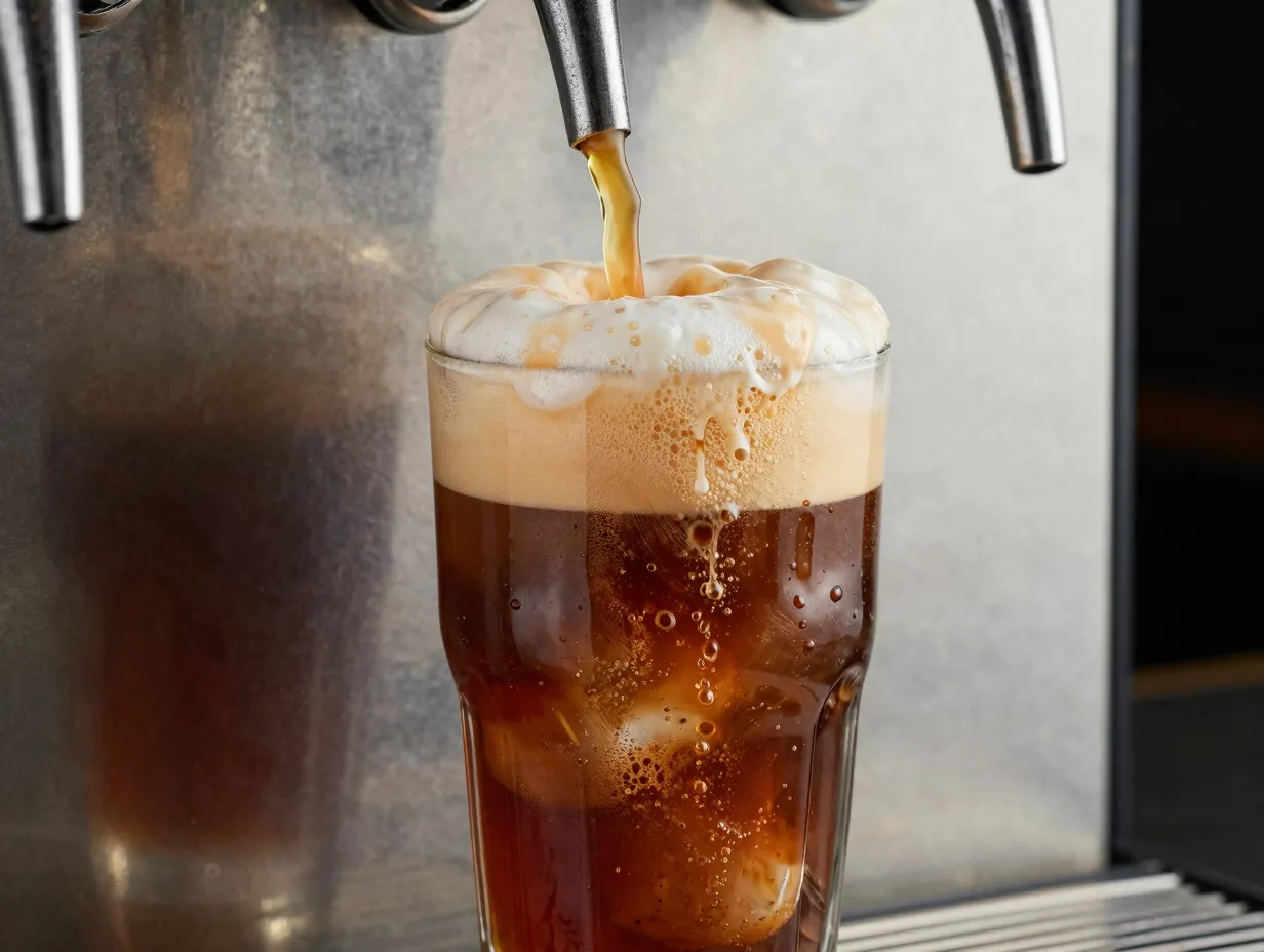 Nitrogen infused nitro cold brew cascading with creamy foam