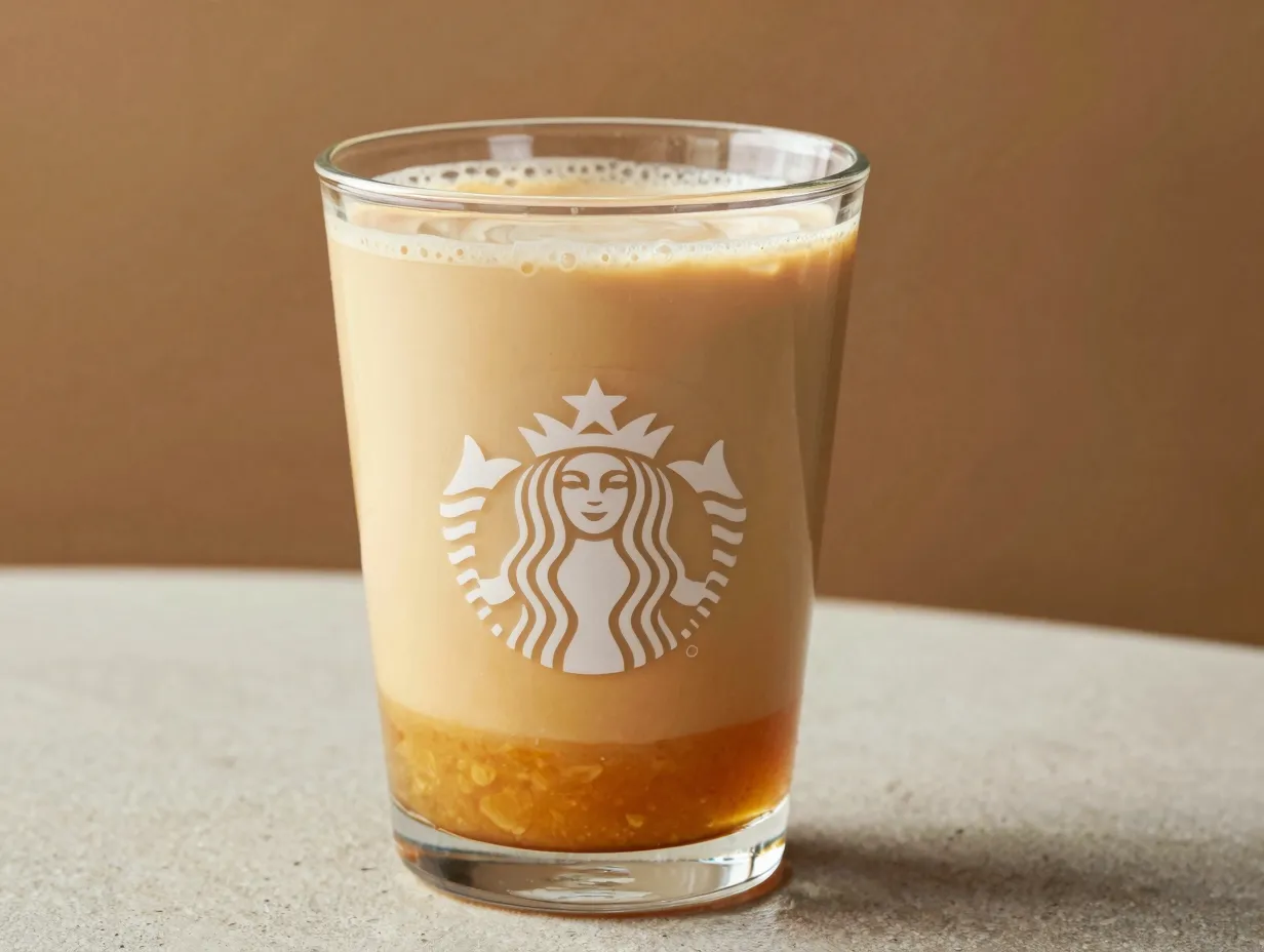 Honey oat milk latte with blonde espresso in a clear glass