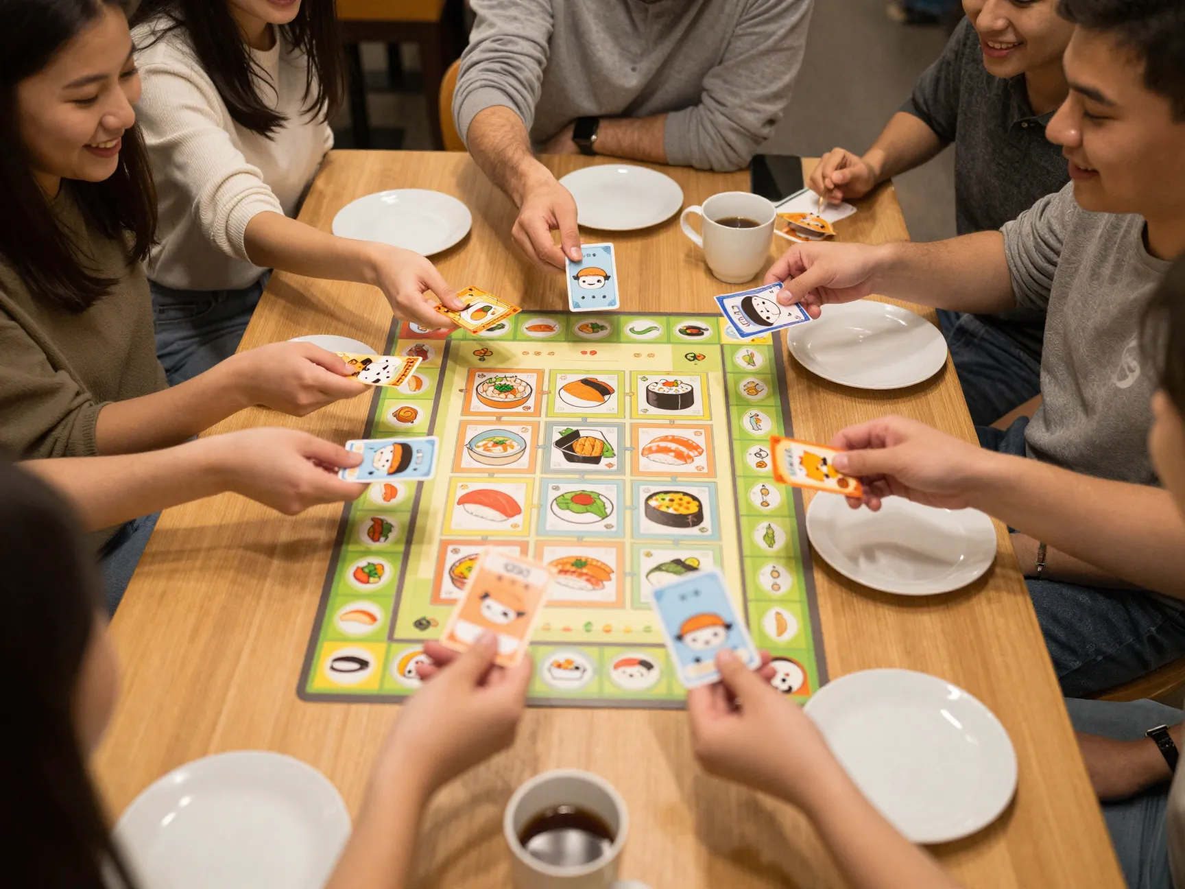 Sushi go party card drafting game for a large group