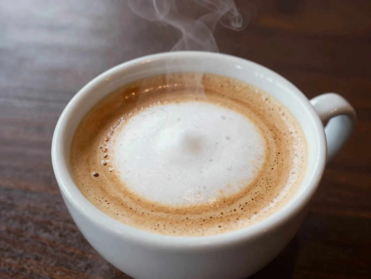 Two ristretto shots with microfoam milk in a flat white