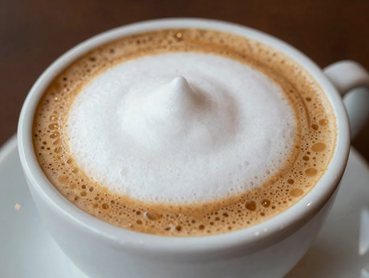 Traditional cappuccino with equal espresso milk and thick foam