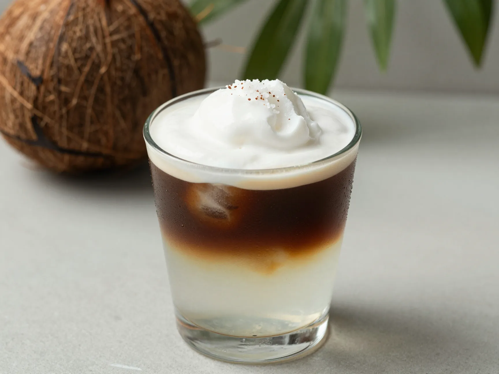 Coconut cream cold brew in glass with sea salt