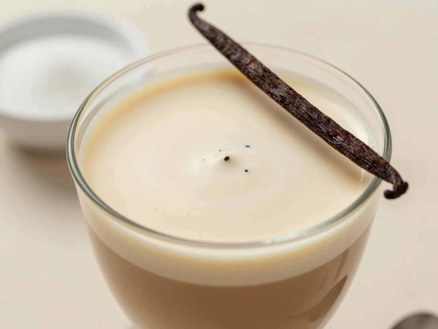 Vanilla cream irish coffee with vanilla bean garnish