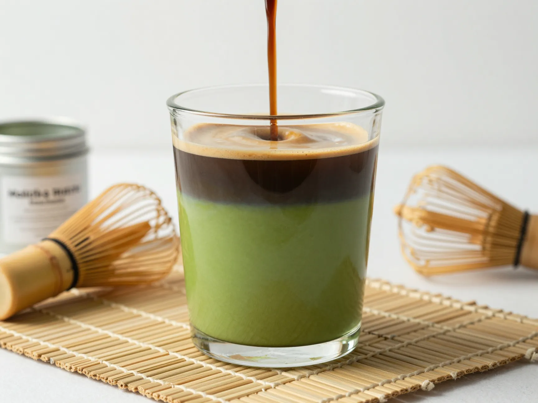 Matcha espresso fusion drink with layered green and brown